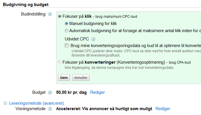 Budgivning og budget Manuel budgivning