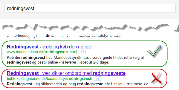 Redningsvest Title tags og meta descriptions